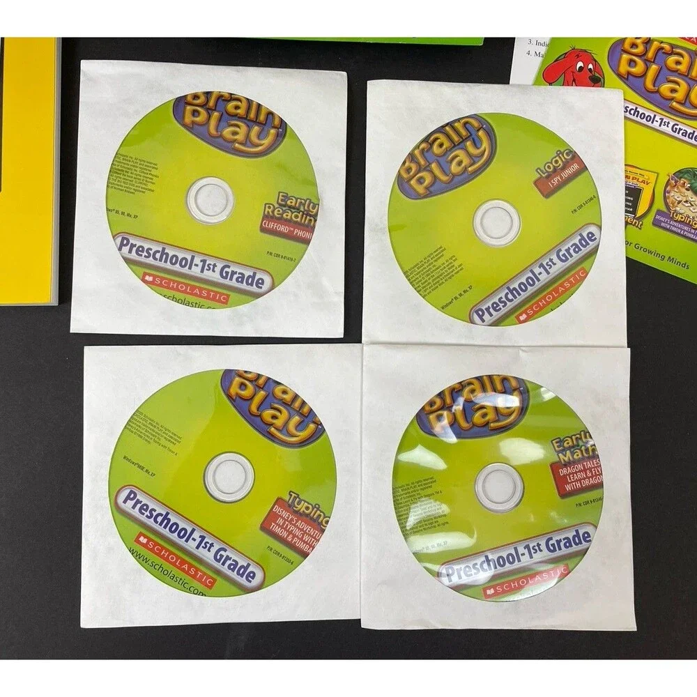 Scholastic Brain Play Preschool-1st Grade PC 4 CD-Rom Math/Reading/Logic/Typing
